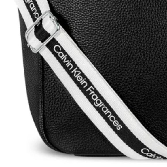 CALVIN KLEIN Leather Tote in Black w. White Logo Strap - Picture 3 of 3